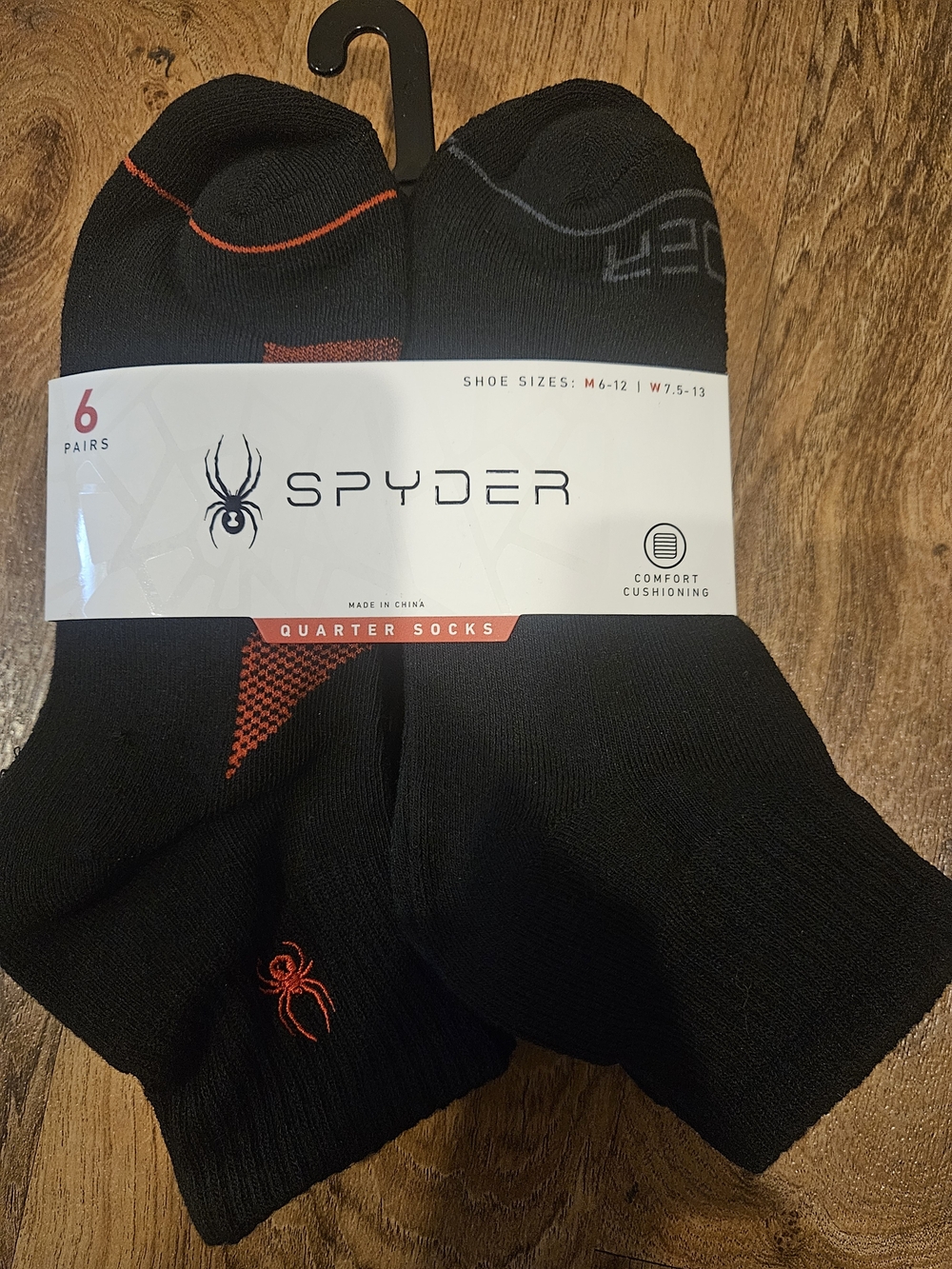Spyder Black Quarter Athletic Socks with Red Accents - 6 Pack